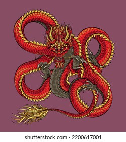 Japan Red Dragon Tattoo Illustration