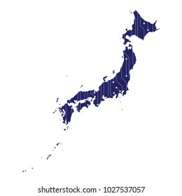 Japan Regions Map, High Detailed Blue Map of Japan isolated on white background, Map of Japan - Blue Geometric Triangular , Polygonal Design For Your . Vector illustration eps 10.
