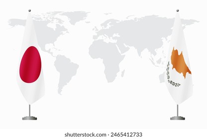 Japan and Republic of Cyprus flags for official meeting against background of world map.