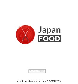 Japan restaurant logo design template. Vector illustration. Chopsticks on a background of red circle graphic. Isolated . Asian food cafe logotype