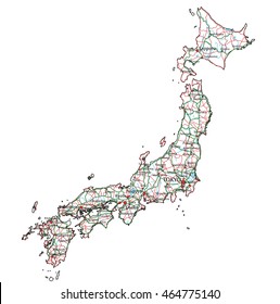 Japan road and highway map. Vector illustration.