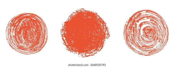 Japan round sun with crayon grunge brush texture effect. Rough ink paint in red color