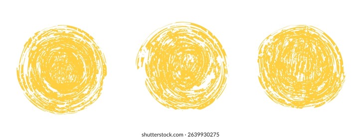Japan round sun drawn with brush stamp and grunge texture in yellow color