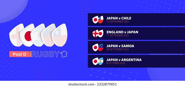 Japan rugby national team schedule matches in group stage of international rugby competition. Vector set.