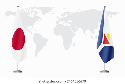 Japan and Saint Martin flags for official meeting against background of world map.