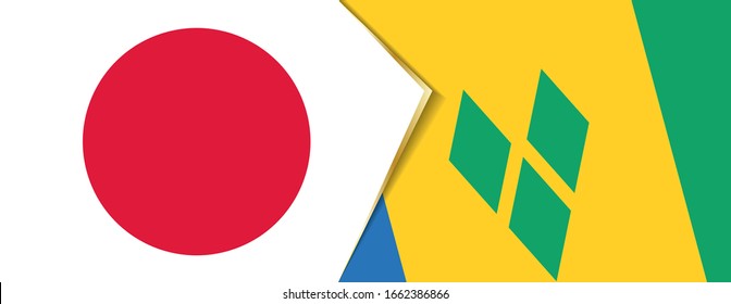 Japan and Saint Vincent and the Grenadines flags, two vector flags symbol of relationship or confrontation.