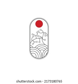 Japan Sakura Logo Design Vector In Frame