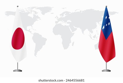 Japan and Samoa flags for official meeting against background of world map.