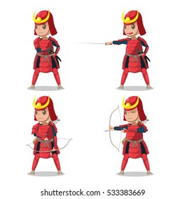 Japan Samurai Red Armor Character Vector