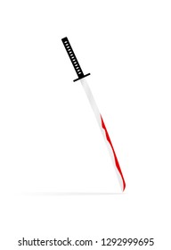 Japan samurai sword. Flat vector illustration of bloody katana.