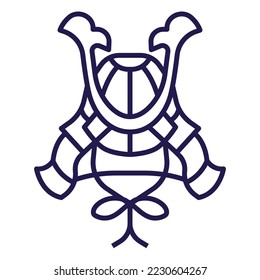 Japan samurai warrior helmet icon in line art. Traditional asian knight head armor.