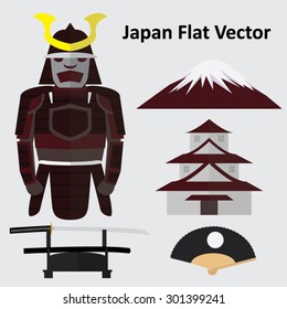 Japan Samurei and elements Illustration Flat Vector