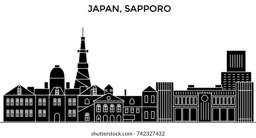 Japan, Sapporo architecture vector city skyline, travel cityscape with landmarks, buildings, isolated sights on background
