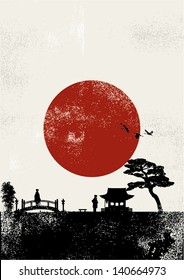 Japan scenery poster, vector