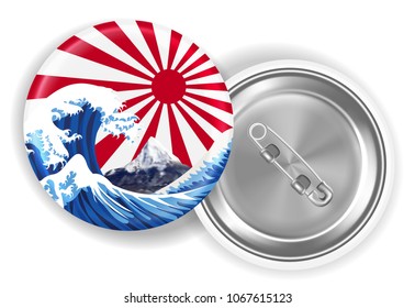 japan sea wave mt.fuji on rising sun flag brooch