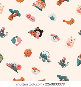 Japan seamless pattern. Isolate on a white background. Clipart, vector illustration.