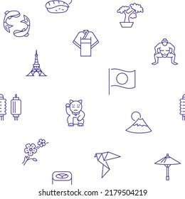 Japan nahtloses Muster im Linienstil. Japanische Kultur traditionelle Symbole. Vektorgrafik.