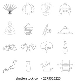 Japan set icons in outline style isolated on white background