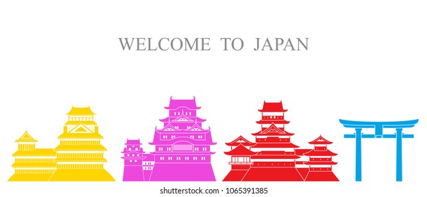 Japan set. Isolated Japan architecture on white background