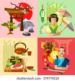 Japan set japanese culture history and tradition vector illustration  