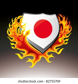 japan shield in flame