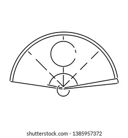 Japan shinto ceremony paper hand fan vector illustration simplified travel icon. Ritual talisman. Buddha shrine. Chinese, asian traditional symbol. Ethnic symbol line sketch element for design, print.