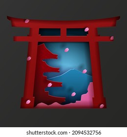 Japan Shinto Gate Vector, Paper Cut Design. 