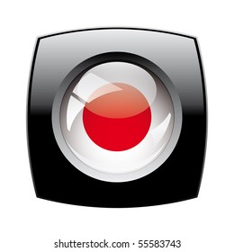 Japan shiny button flag with black frame -  vector illustration. Isolated abstract object against white background.