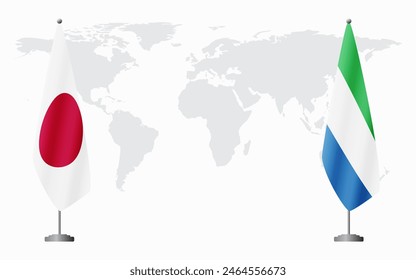 Japan und Sierra Leone Flaggen für offizielle Treffen vor dem Hintergrund der Weltkarte.