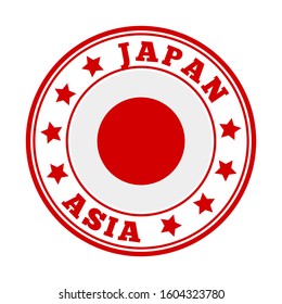 Japan sign. Round country logo with flag of Japan. Vector illustration.