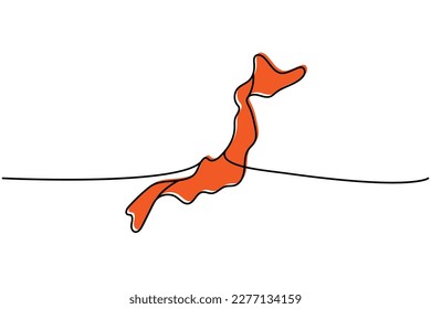 Japan silhouette one line continuous drawing. Japan country silhouette continuous one line colorful illustration.