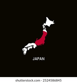 Japan simple vector map outline. Japan national flag map design illustration of Japan country flag inside the map vector.