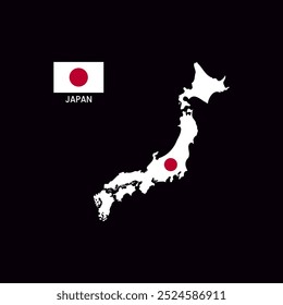 Japan einfache Vektorkartengliederung. Japanische Nationalflaggenkarte Darstellung der japanischen Landesflagge innerhalb des Kartenvektors.