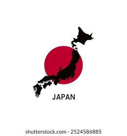 Japan simple vector map outline.Japan country flag inside the map vector.