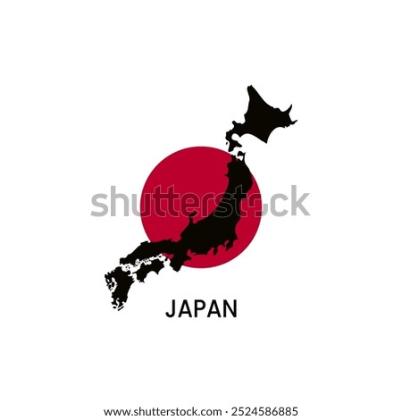 Japan simple vector map outline.Japan country flag inside the map vector.