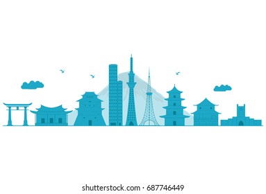 Japan Skyline. Detailed Vector Illustration. Isolated on white background.