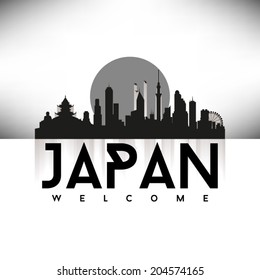 Japan Skyline Silhouette Black design, vector illustration.