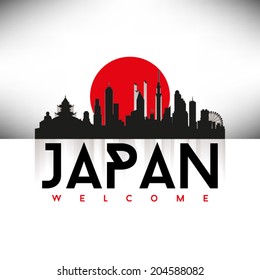 Japan Skyline Silhouette Black design, vector illustration.