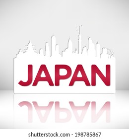 JAPAN skyline silhouette card design on white background.