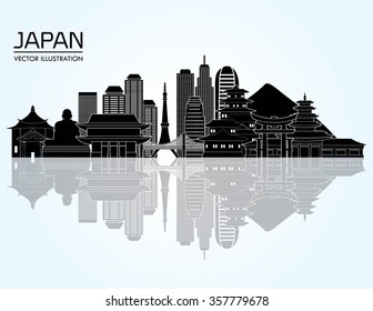 Japan skyline silhouette. Vector illustration