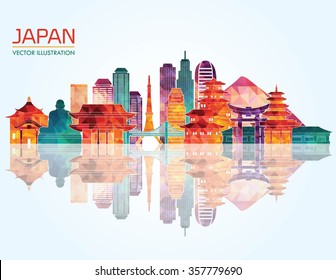 Japan skyline silhouette. Vector illustration