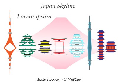 Japan Skyline Vector with different tourist attraction