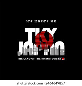 Japan slogan for t shirt of Asian Citys. Tee shirt typography graphics with inscription in Japanese with the translation: Tokyo, Kyoto, Osaka. Vector 