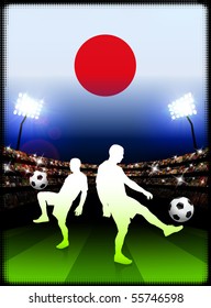 Japan Soccer Player on Stadium Background with Flag Original Illustration