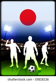 Japan Soccer Player on Stadium Background with Flag Original Illustration