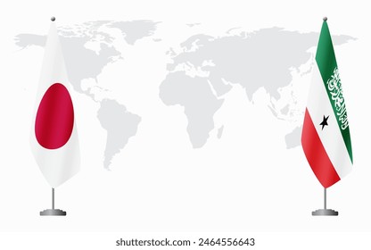 Japan and Somaliland flags for official meeting against background of world map.
