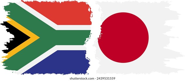 Japan and South Africa grunge flags connection, vector