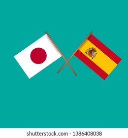 Japan and Spain crossed flags.Language learning or travel concept