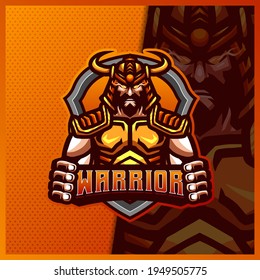 Japan Spartan Gladiator Warrior mascot esport logo design illustrations vector template, Roman Knight logo for team game streamer youtuber banner twitch discord