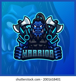 Japan Spartan Gladiator Warrior mascot esport logo design illustrations vector template, Roman Knight logo for team game streamer